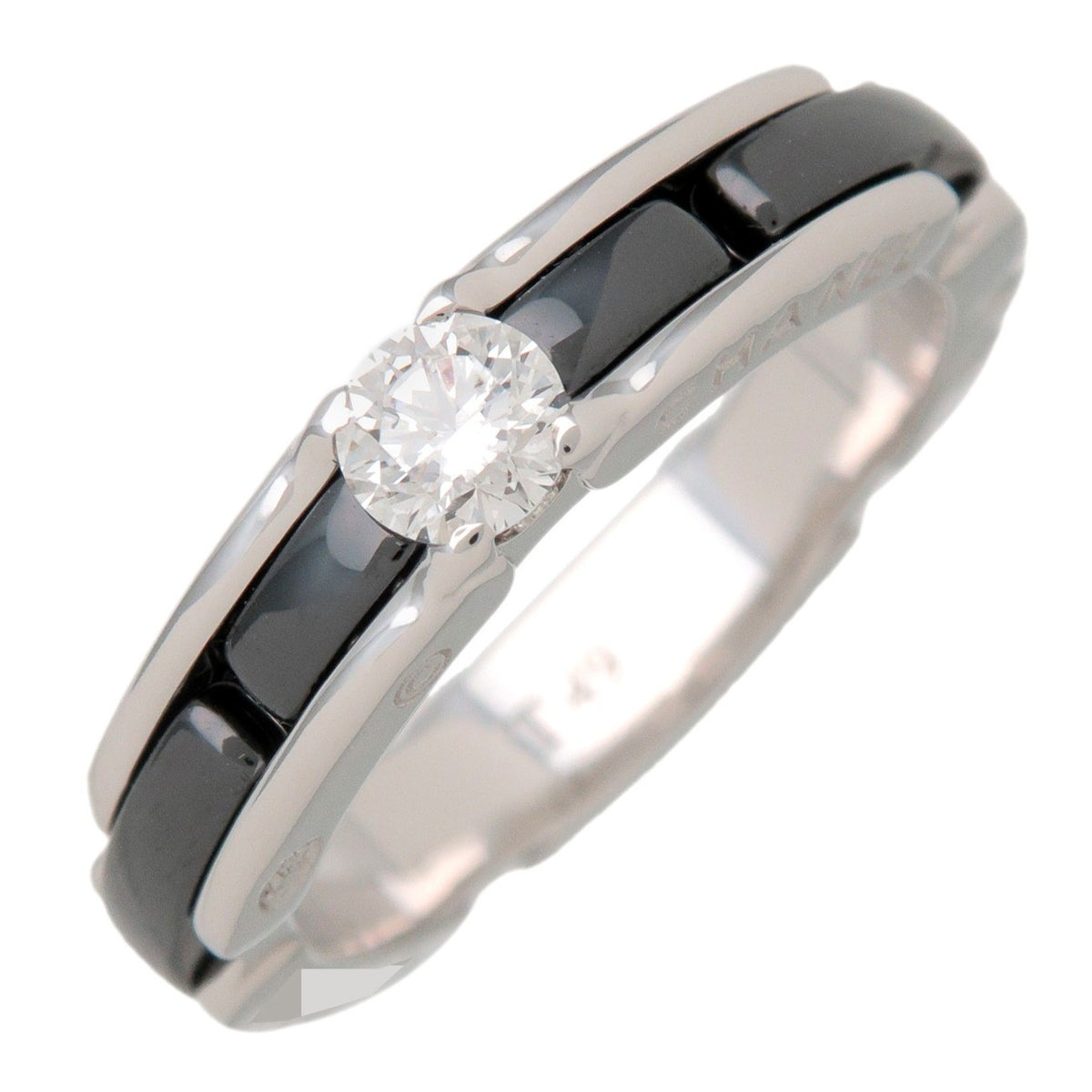 Chanel Ultra Link 18K White Gold And Ceramic With Diamond Silver White_Gold Ring Jewelry (Pre-Owned)