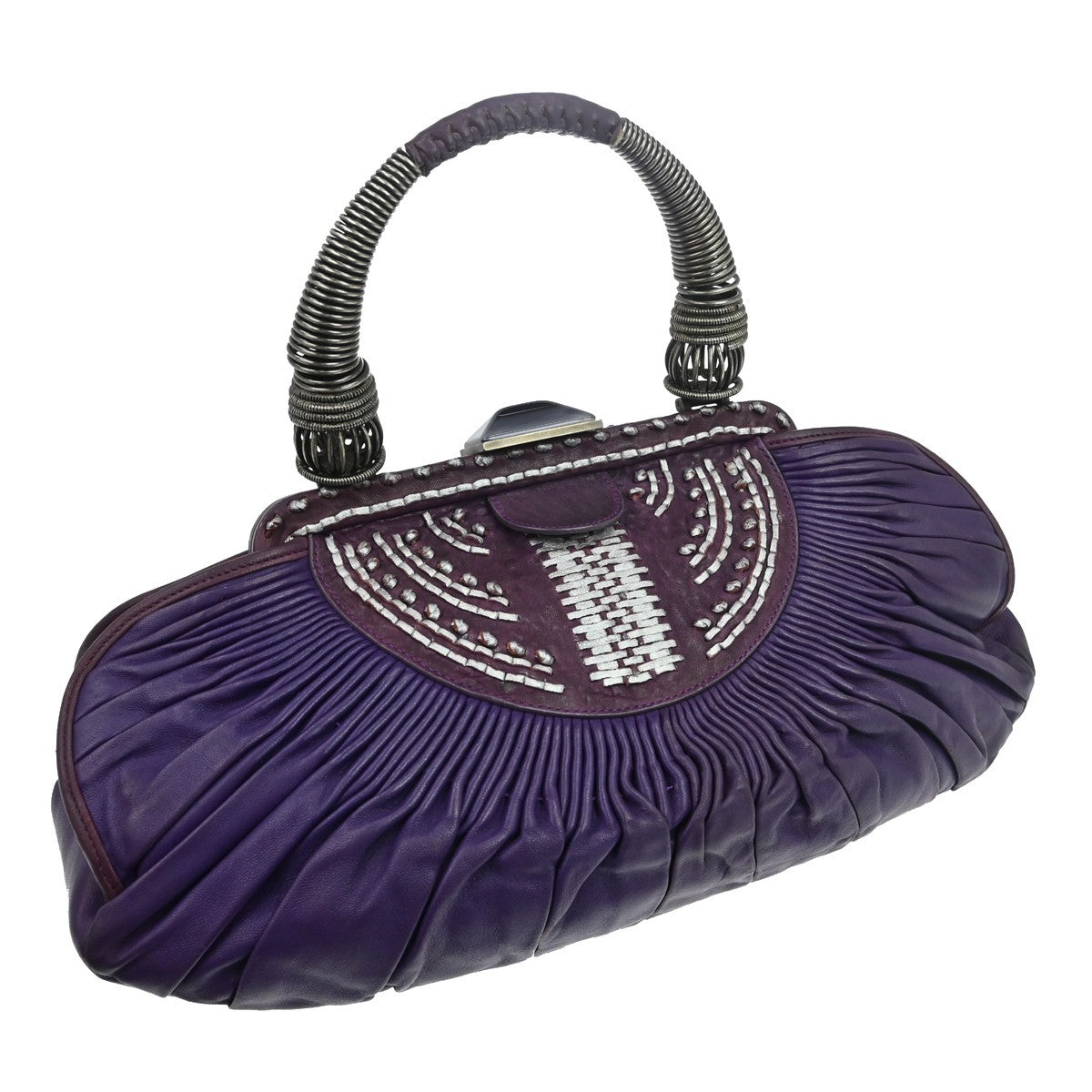 Christian Dior Plisse Frame Pleated Leather Purple Leather Handbag (Pre-Owned)