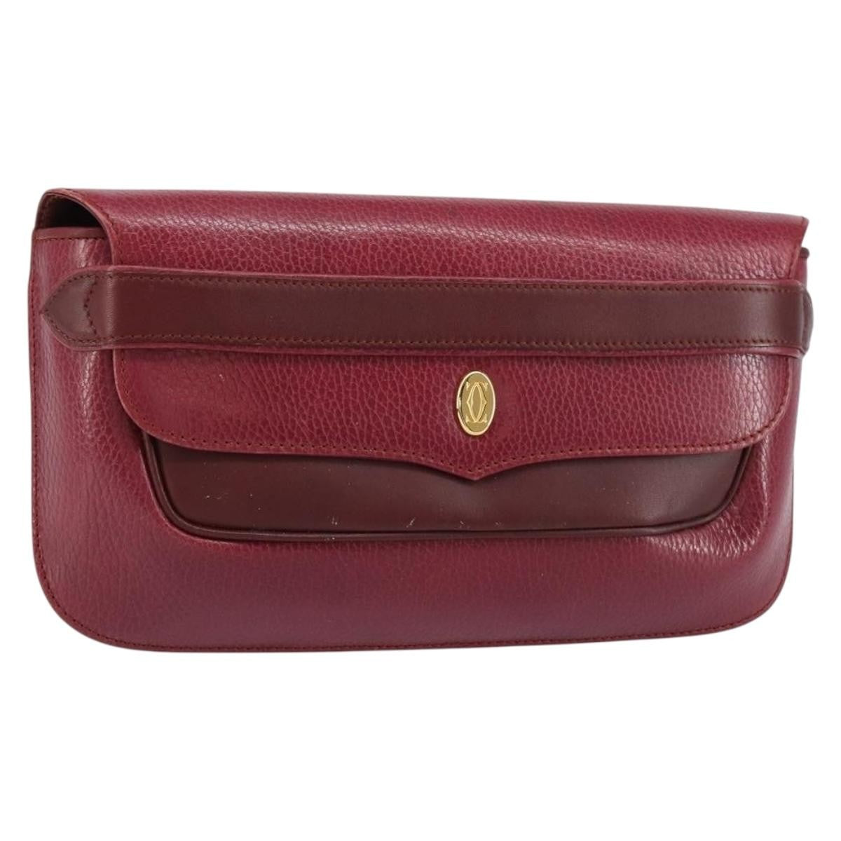 Cartier Must De Cartier Clutch Leather Burgundy Leather Clutche & Pouche Bag (Pre-Owned)