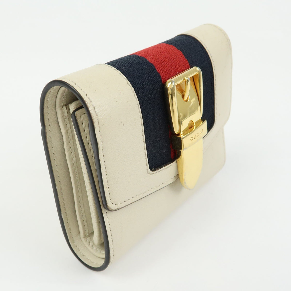 Gucci Sylvie Compact Leather Beige Leather Wallets Accessory (Pre-Owned)