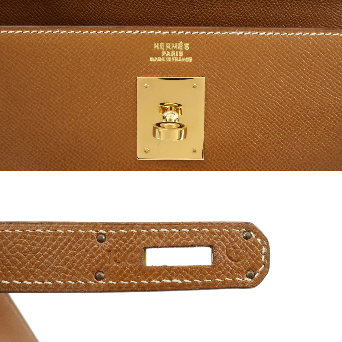 Hermes Kelly Brown Courchevel With Gold Hardware Camel Leather Handbag (Pre-Owned)