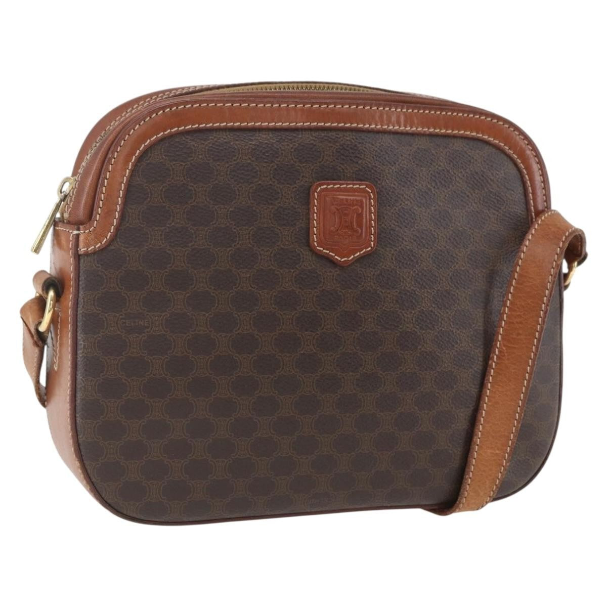 Celine Vintage Macadam Canvas And Leather Brown Canvas Shoulder Bag Bag (Pre-Owned)