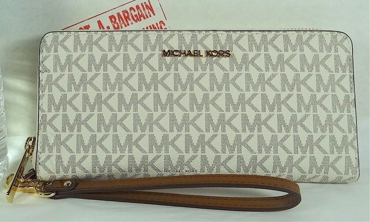 Michael Kors Jet Set Travel Vanilla Signature PVC Continental Wallet Wristlet