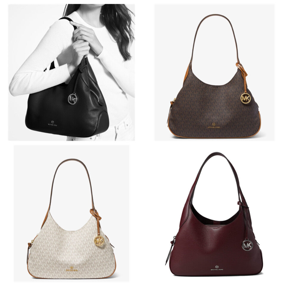 Michael Kors Kelsey Pebbled Leather MK Signature Large Shoulder Bag Purse