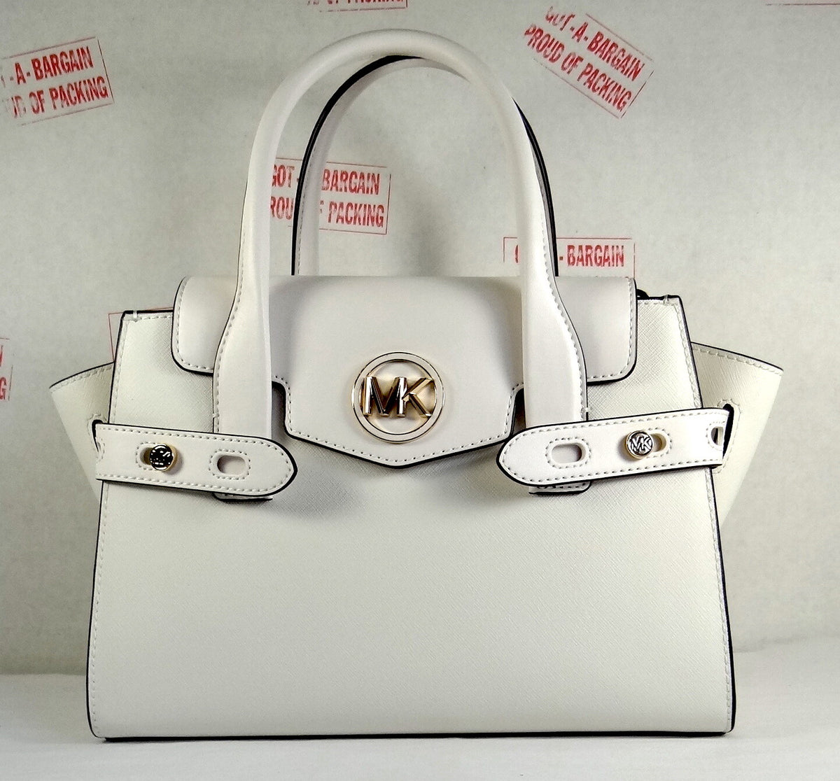 MICHAEL KORS CARMEN BLACK WHITE LEATHER Medium FLAP SATCHEL SHOULDER BAG
