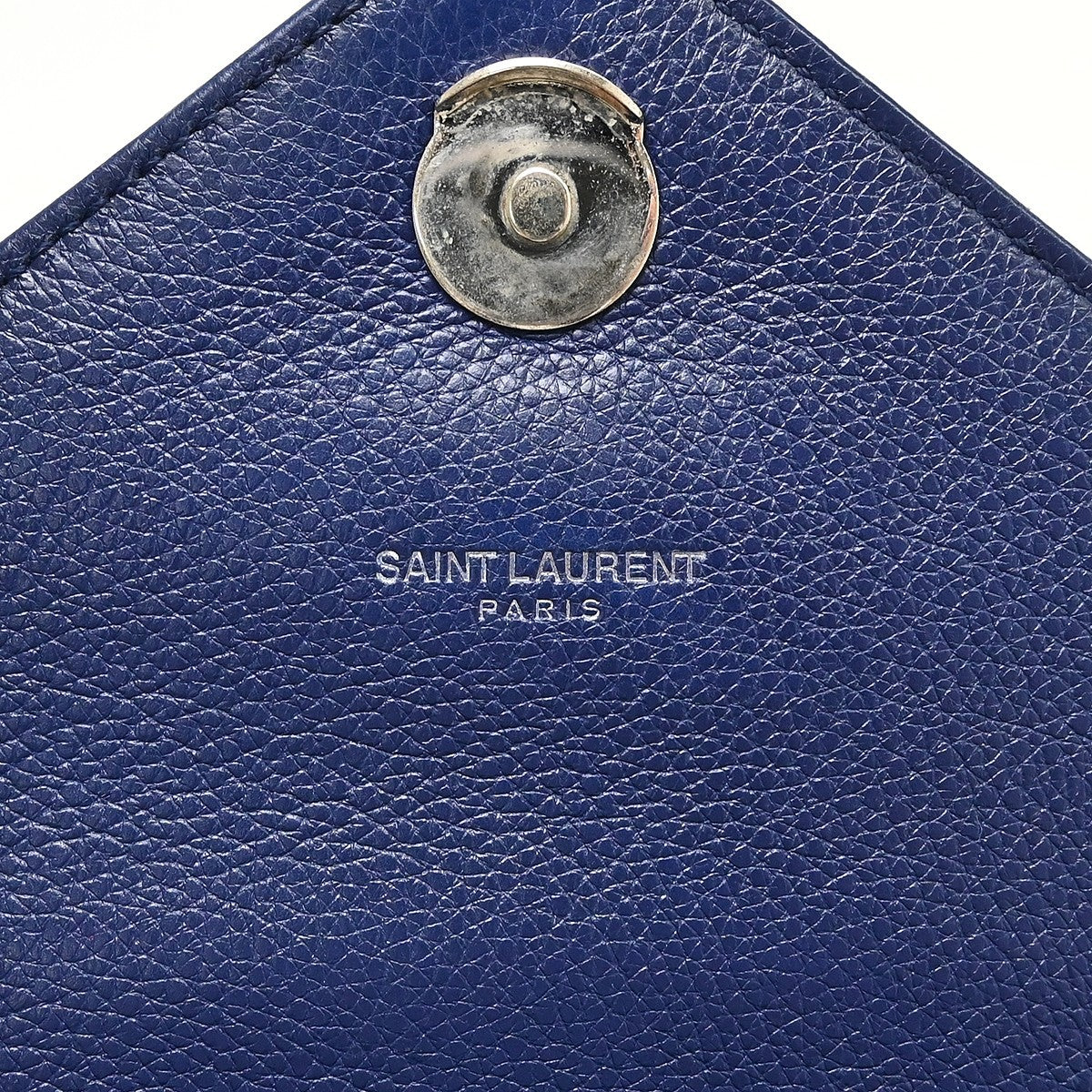 Saint Laurent Classic Monogram College Matelasse Chevron Leather Blue Leather Handbag (Pre-Owned)
