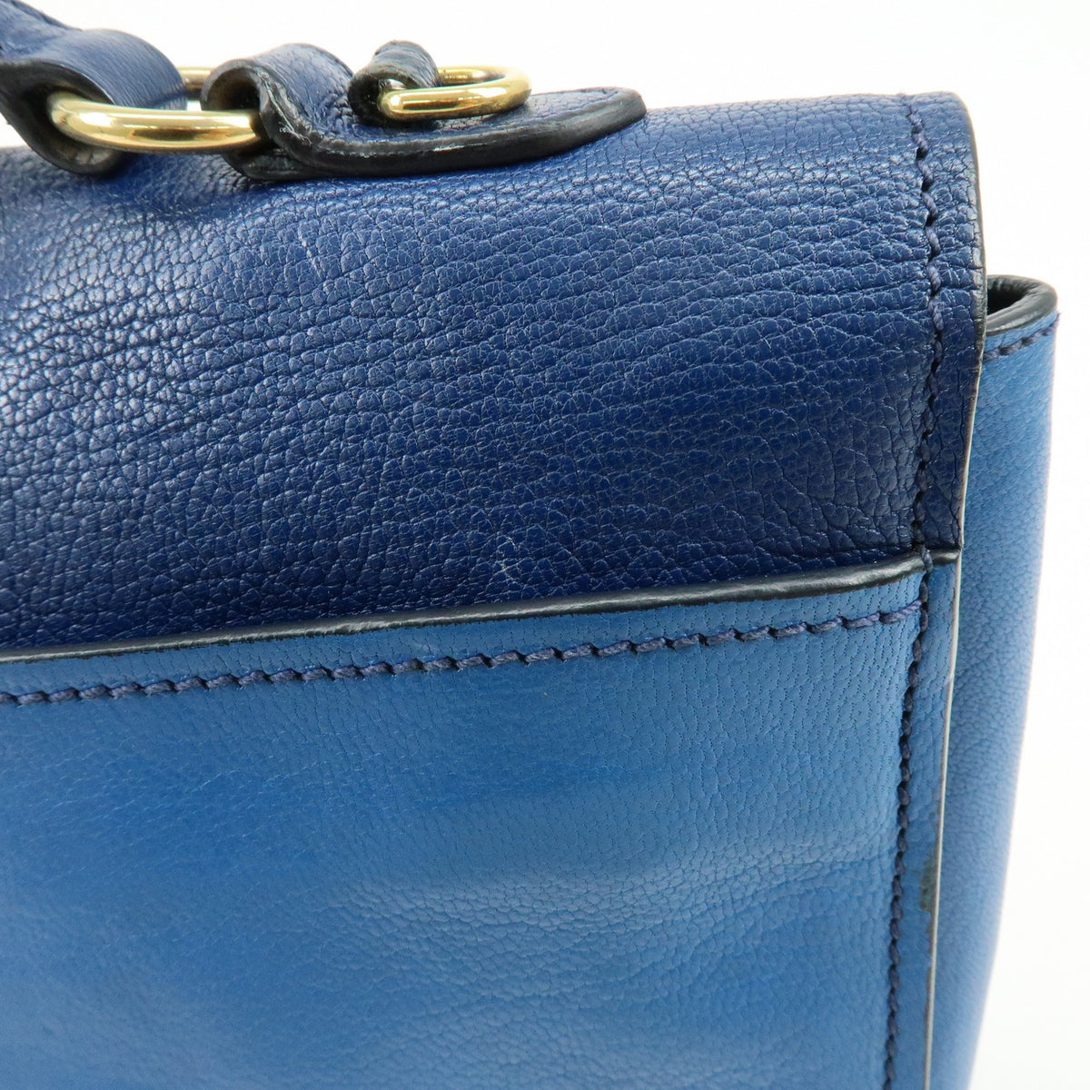 Miu Miu Madras Top Handle Leather Blue Leather Handbag (Pre-Owned)
