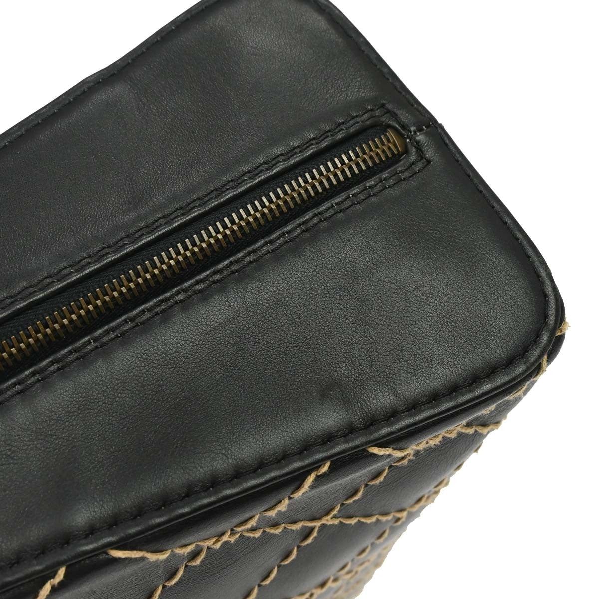 Chanel Surpique Zip Around Satchel Quilted Leather Black Leather Handbag (Pre-Owned)