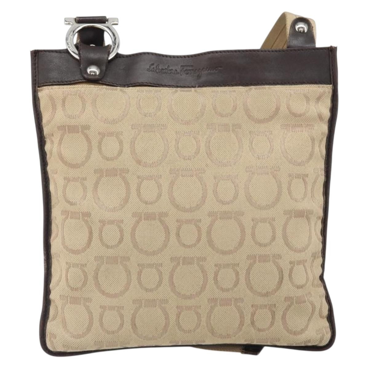 Salvatore Ferragamo Gancini Canvas Beige Canvas Shoulder Bag Bag (Pre-Owned)