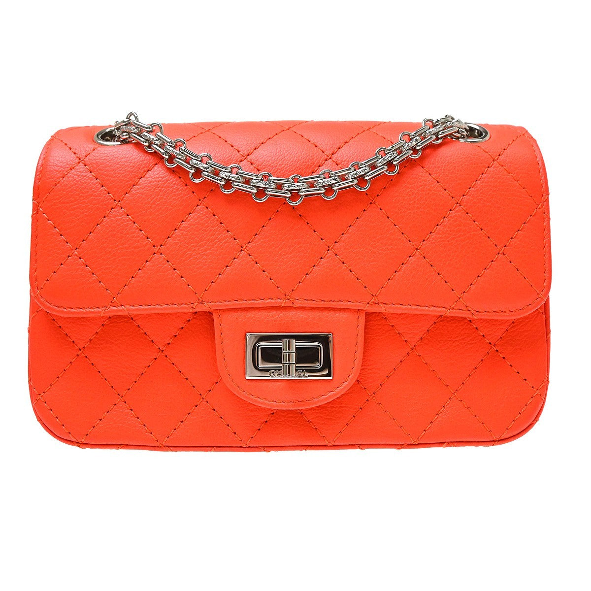 Chanel So Black Reissue 2.55 Flap Quilted Aged Calfskin Orange Leather Shoulder Bag Bag (Pre-Owned)