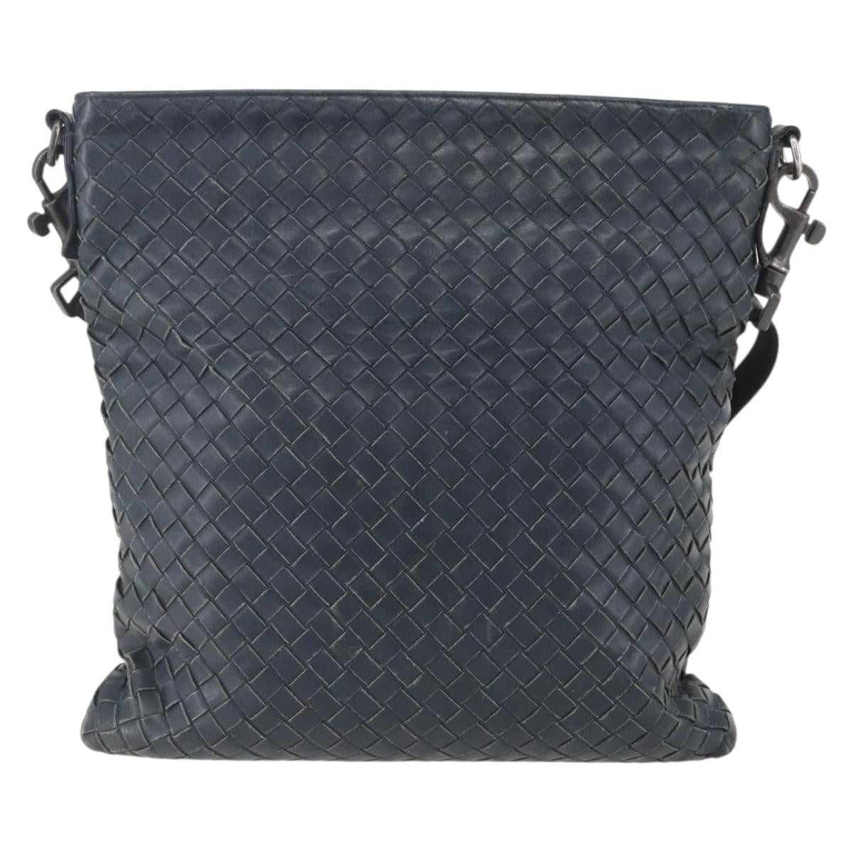 Bottega Veneta Flat Messenger Intrecciato Nappa Navy Leather Crossbody Bag Bag (Pre-Owned)