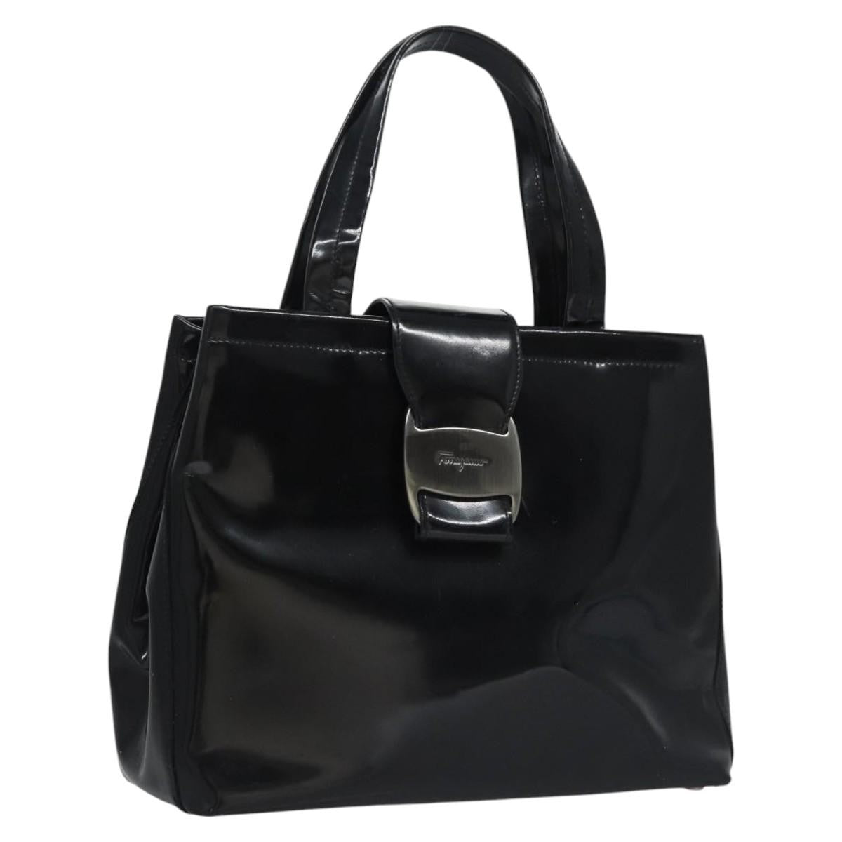 Salvatore Ferragamo Vala Leather Black Patent_Leather Handbag (Pre-Owned)