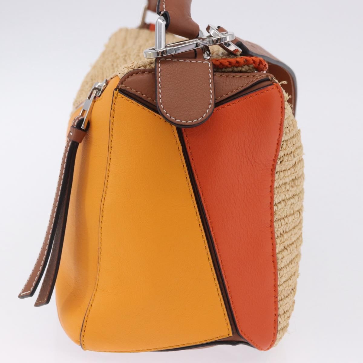 Loewe Puzzle Leather And Raffia Beige Leather Handbag (Pre-Owned)