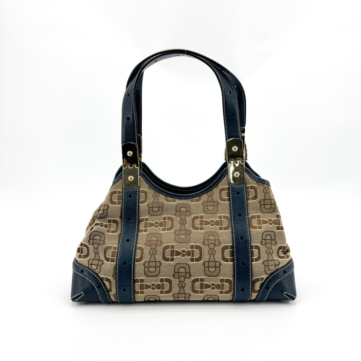Gucci Horsebit Gg Canvas And Leather Beige Canvas Shoulder Bag Bag (Pre-Owned)