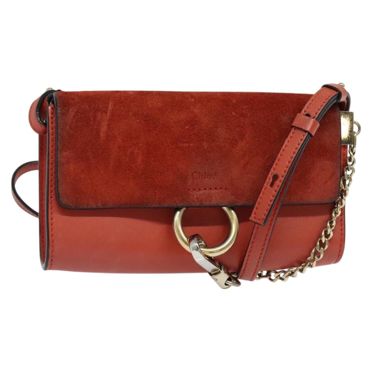 Chloe Faye Leather And Suede Red Leather Shoulder Bag Bag (Pre-Owned)