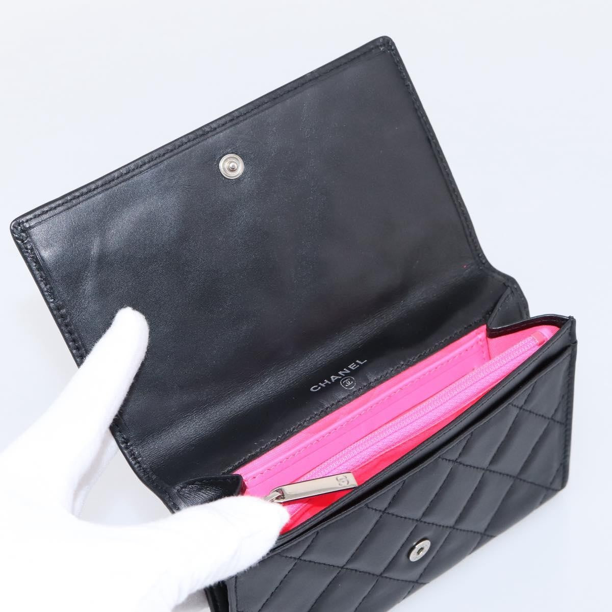 Chanel Cambon Flap Card Case Quilted Lambskin Black Leather Card Holders Accessory (Pre-Owned)