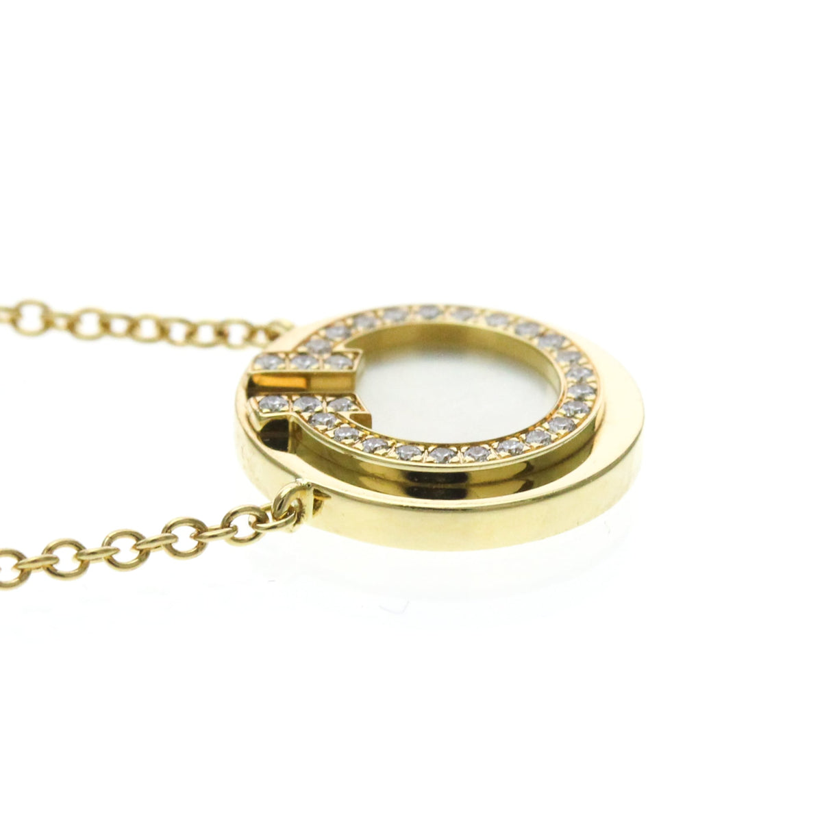 Tiffany & Co. T Circle Pendant 18K Yellow Gold With Diamonds And Mother Of Pearl Gold Yellow_Gold Necklace Jewelry (Pre-Owned)