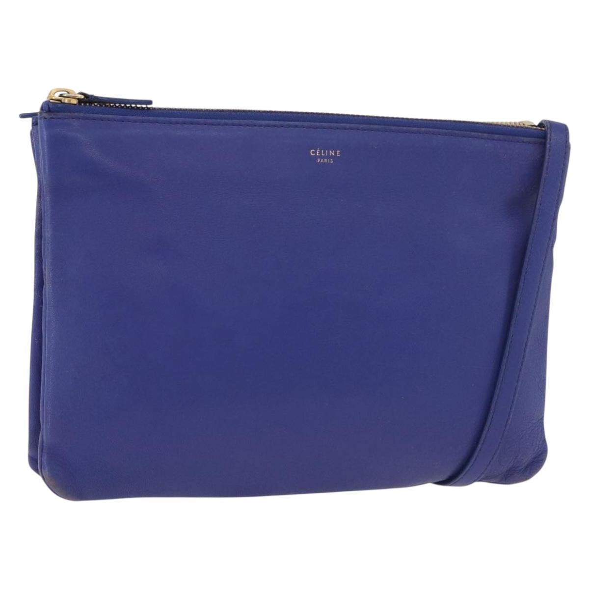 Celine Trio Leather Blue Leather Shoulder Bag Bag (Pre-Owned)