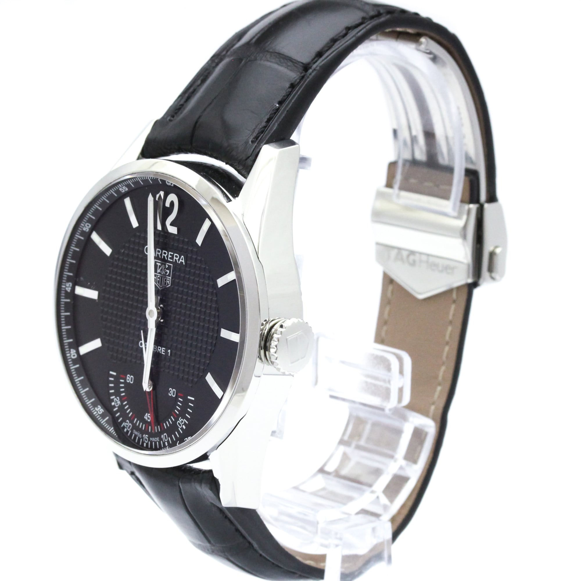 Tag Heuer Carrera Calibre 01 Manual Stainless Steel And Alligator Watch (Pre-Owned)