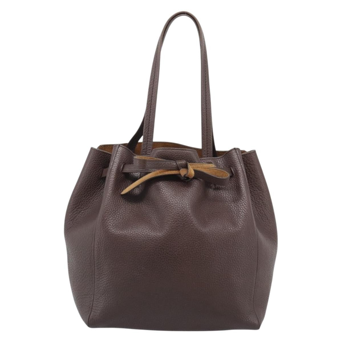 Celine Phantom Tie Cabas Tote Leather Brown Leather Tote Bag Bag (Pre-Owned)