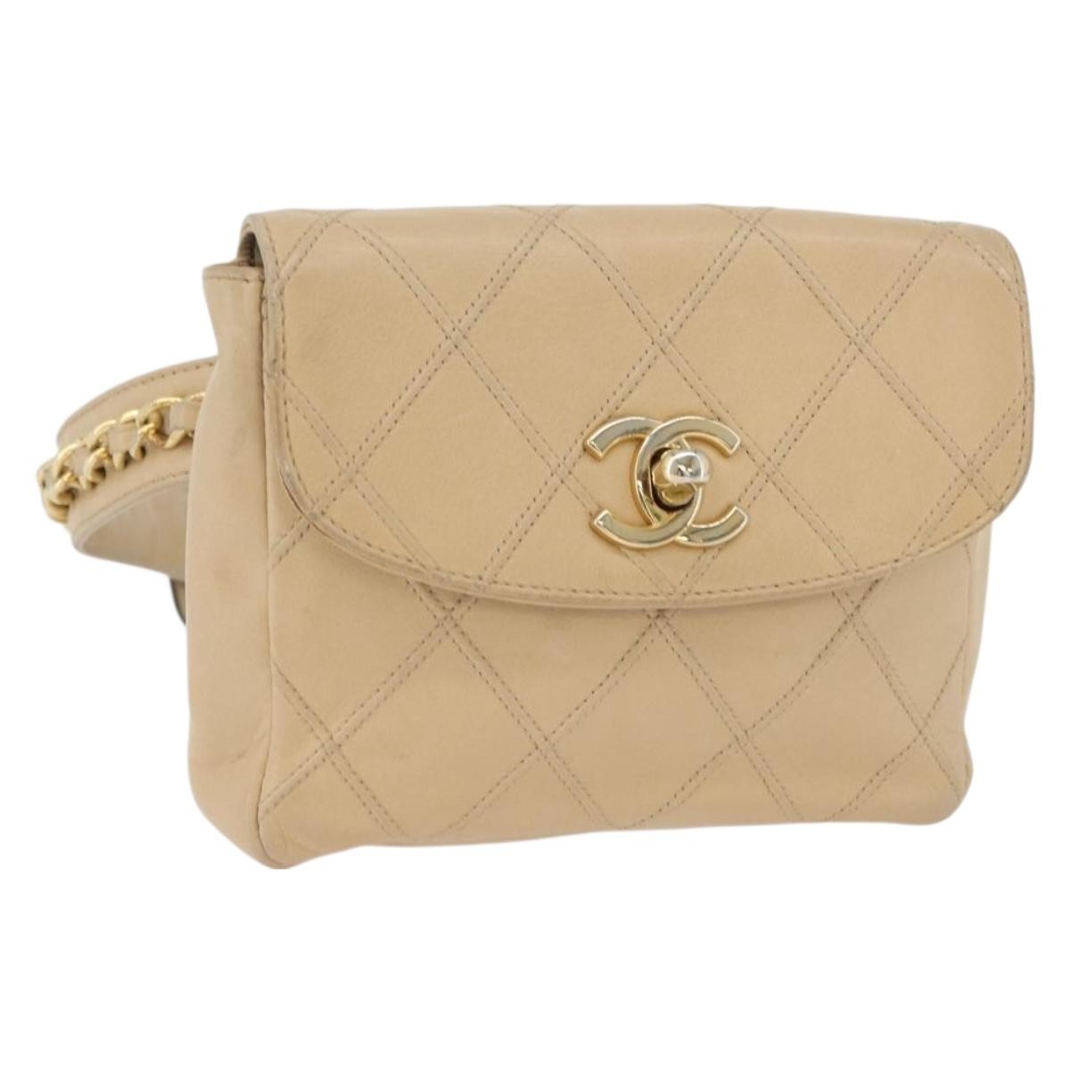 Chanel Cc Flap Belt Quilted Lambskin Beige Leather Clutche & Pouche Bag (Pre-Owned)
