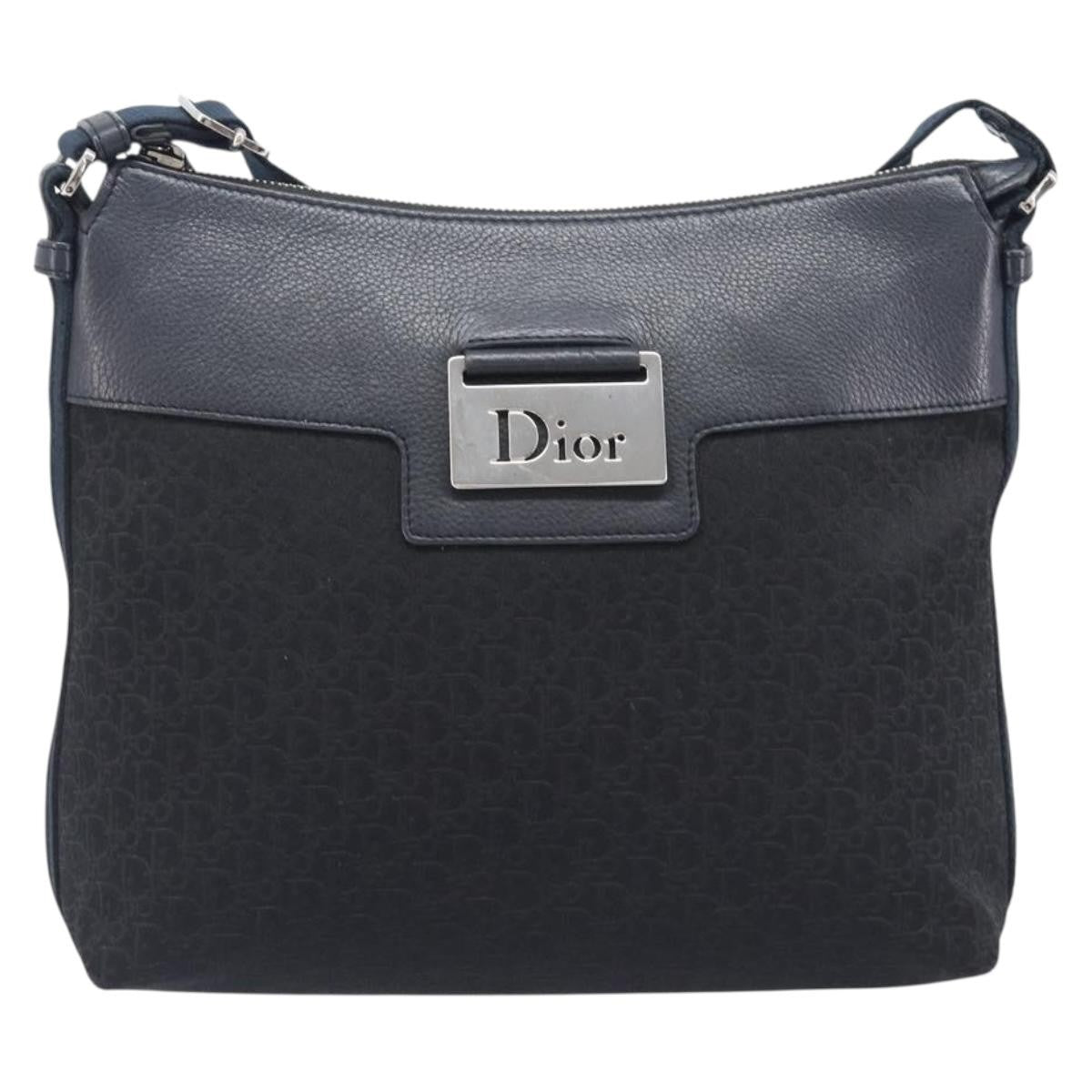 Christian Dior Vintage Street Chic Messenger Diorissimo Canvas And Leather Black Canvas Handbag (Pre-Owned)