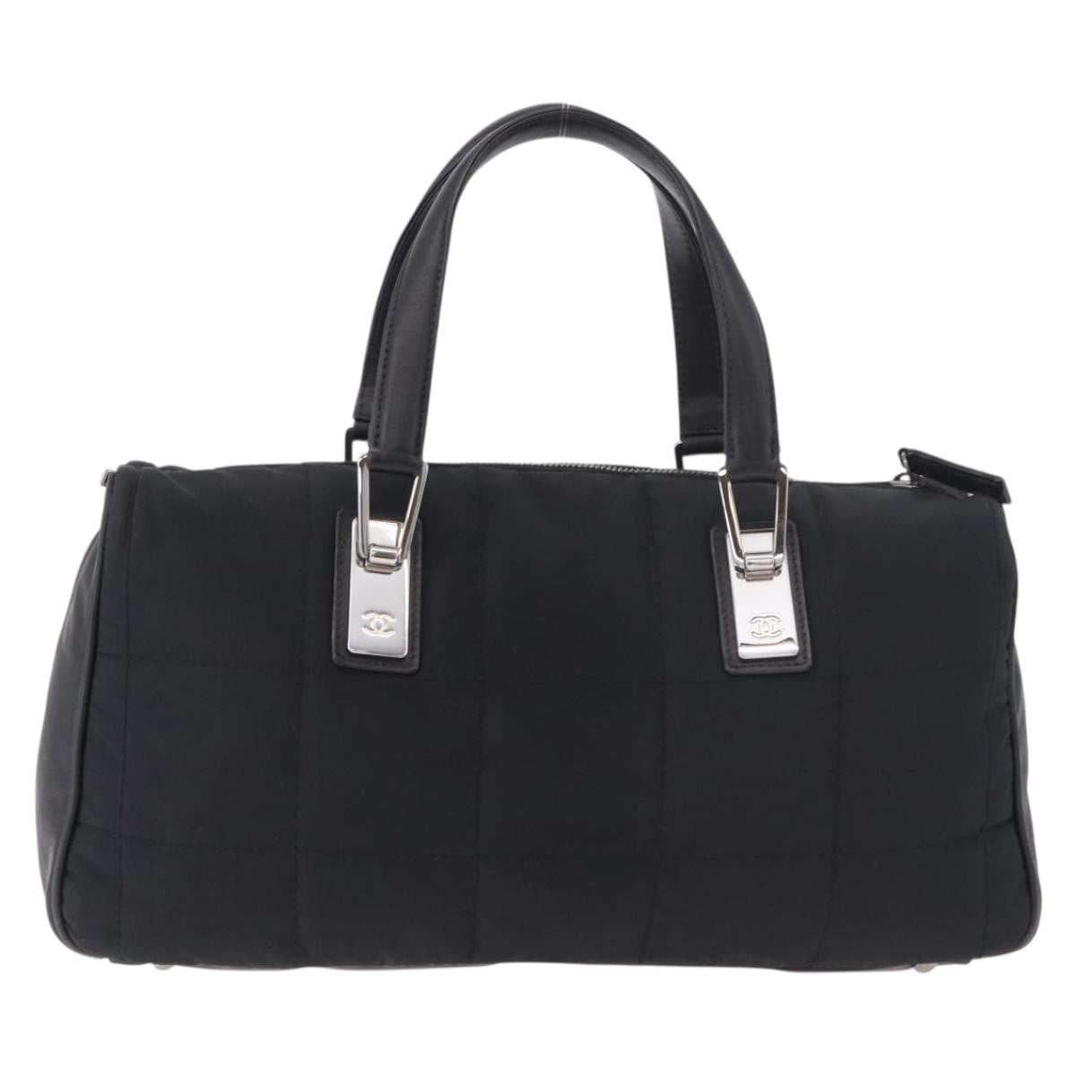 Chanel Square Stitch Boston Quilted Nylon Black Nylon Handbag (Pre-Owned)