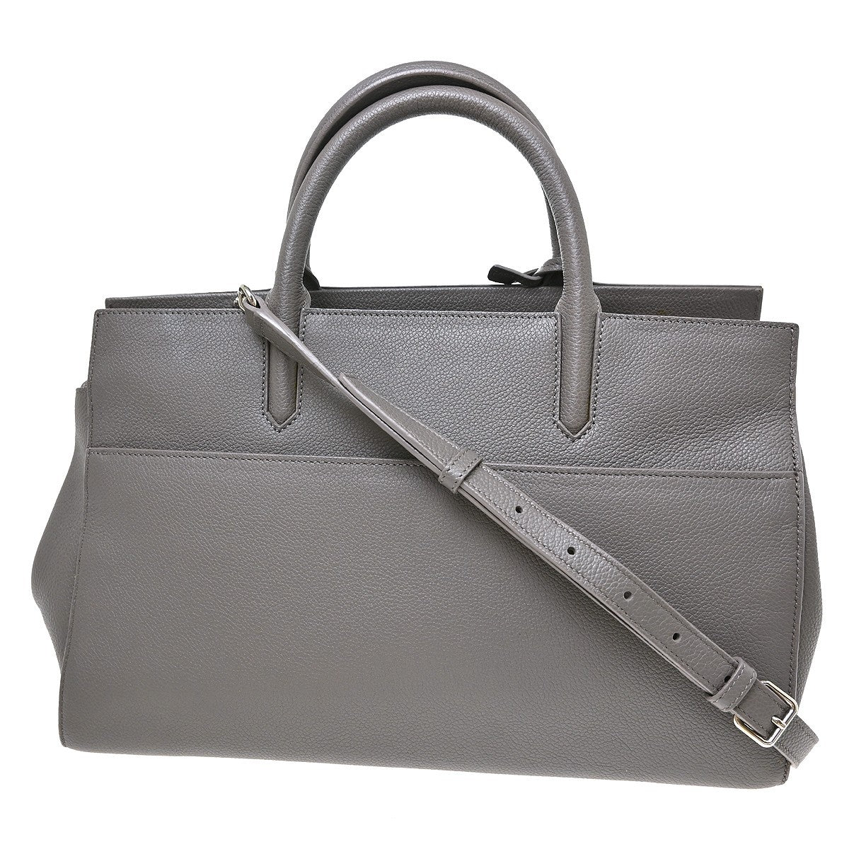 Saint Laurent Rive Gauche Cabas Leather Gray Calfskin Handbag (Pre-Owned)