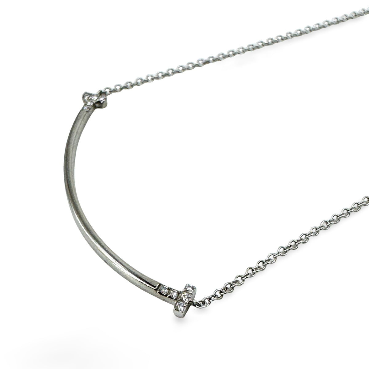 Tiffany & Co. T Smile Pendant 18K White Gold And Diamonds Silver White_Gold Necklace Jewelry (Pre-Owned)