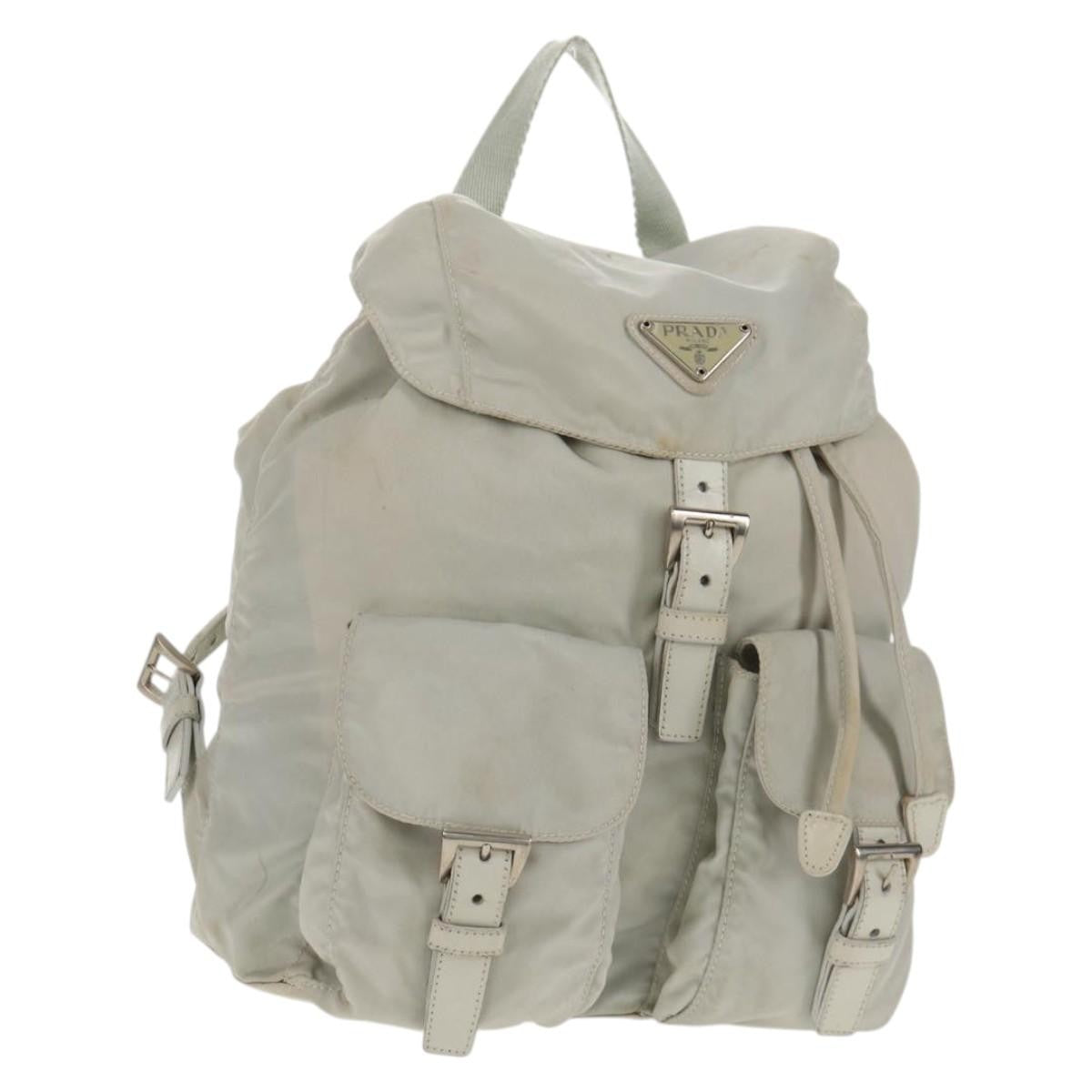 Prada Double Pocket Backpack Chain Shoulder Re-Nylon Gray Nylon Backpack Bag (Pre-Owned)