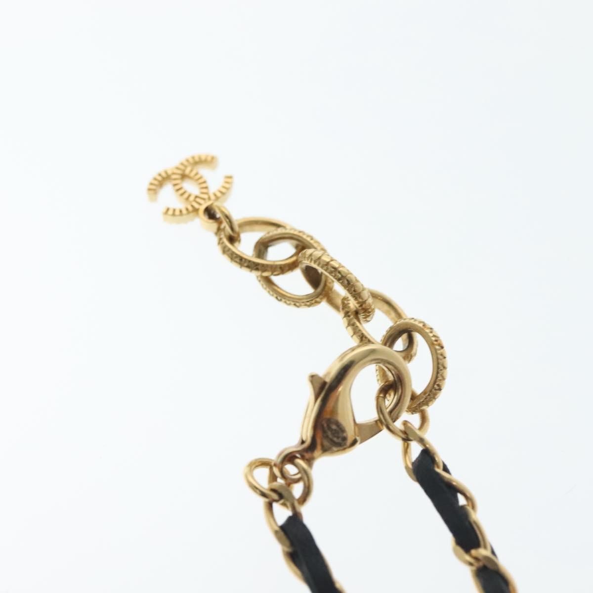 Chanel Cc Perfume Bottle Pendant Chain Long Metal With Leather, Crystals And Faux Pearl Gold Metal Necklace Jewelry (Pre-Owned)
