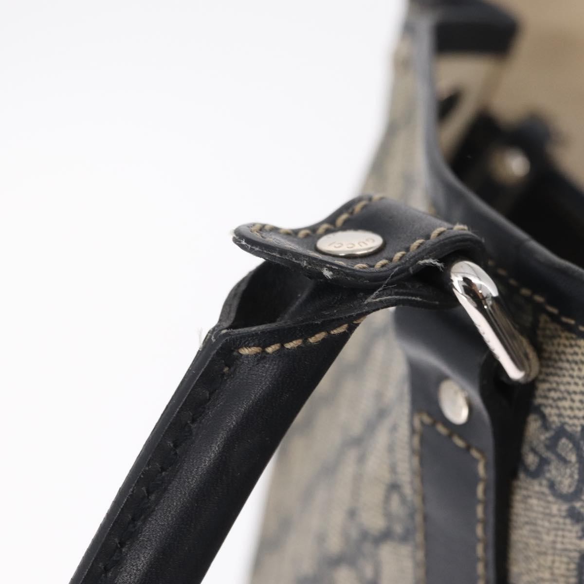 Gucci Open Tote Gg Canvas And Leather Navy Canvas Handbag (Pre-Owned)
