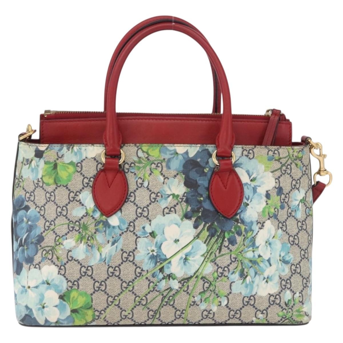 Gucci Linea A Convertible Blooms Print Gg Coated Canvas Navy Canvas Tote Bag Bag (Pre-Owned)