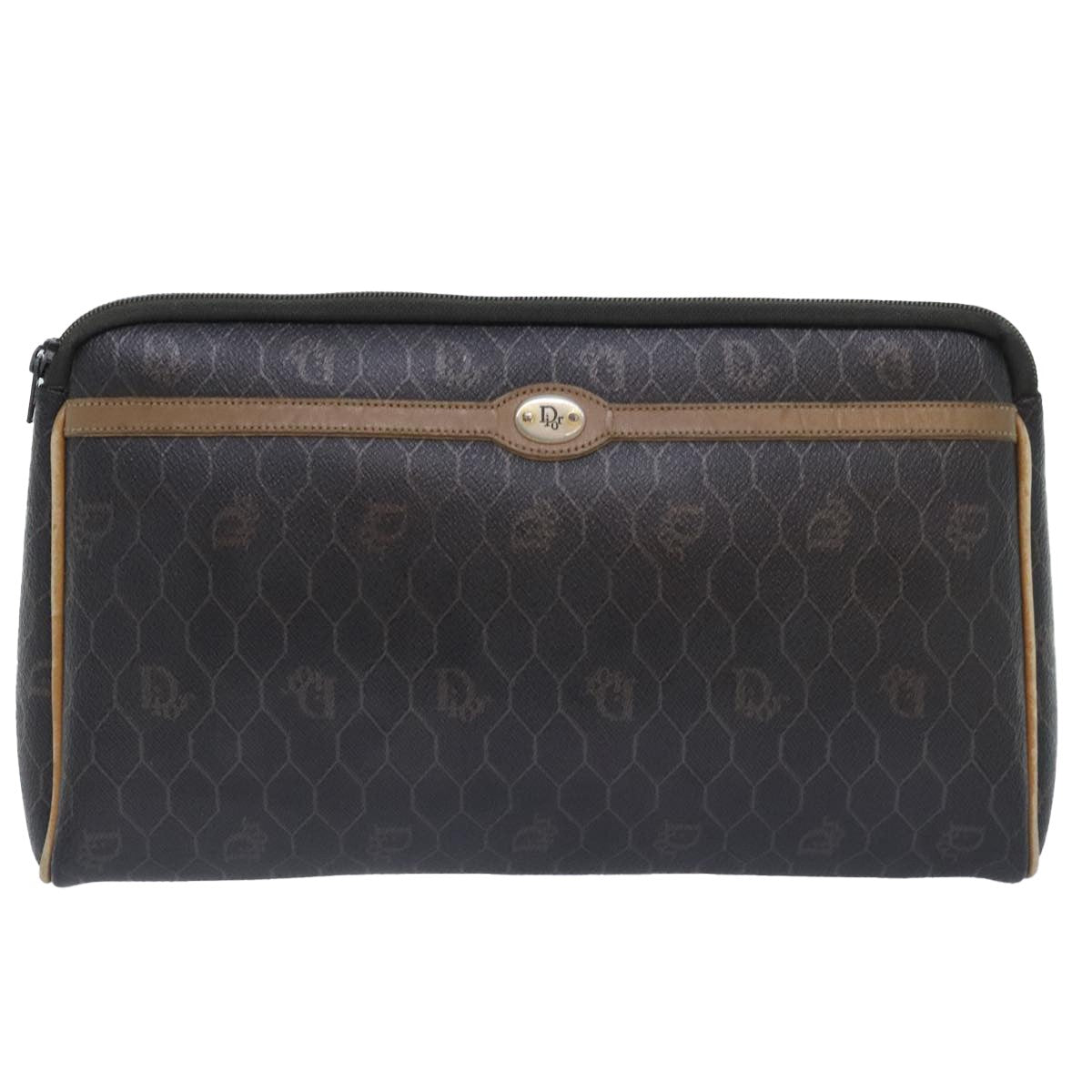 Christian Dior Vintage Honeycomb Zip Canvas And Leather Black Canvas Clutche & Pouche Bag (Pre-Owned)
