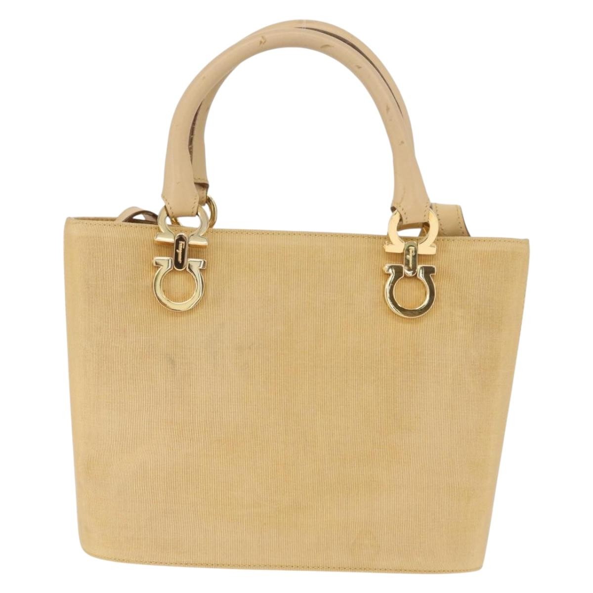 Salvatore Ferragamo Gancini Tote Canvas Beige Canvas Tote Bag Bag (Pre-Owned)