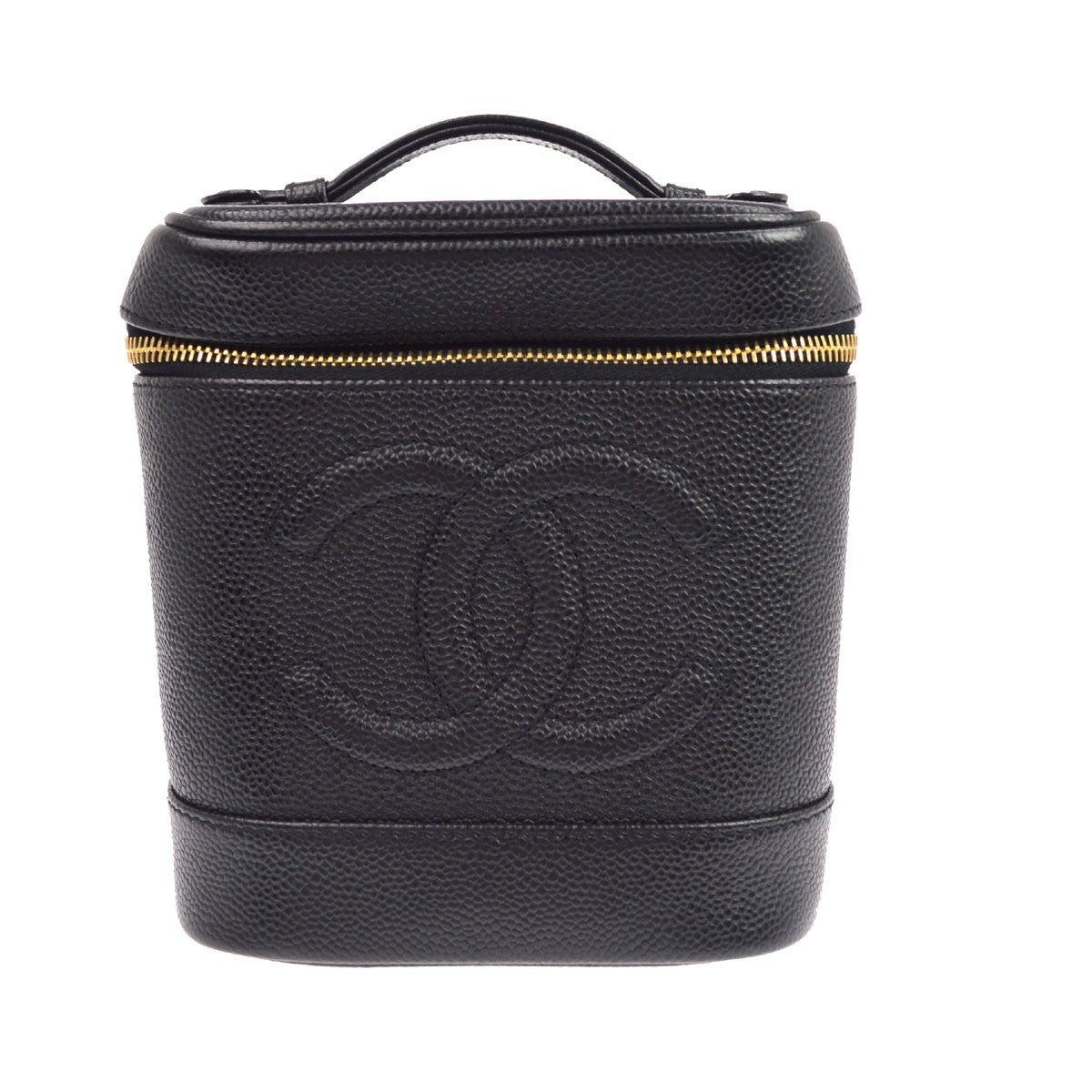Chanel Vintage Cosmetic Case Lambskin Black Leather Clutche & Pouche Bag (Pre-Owned)