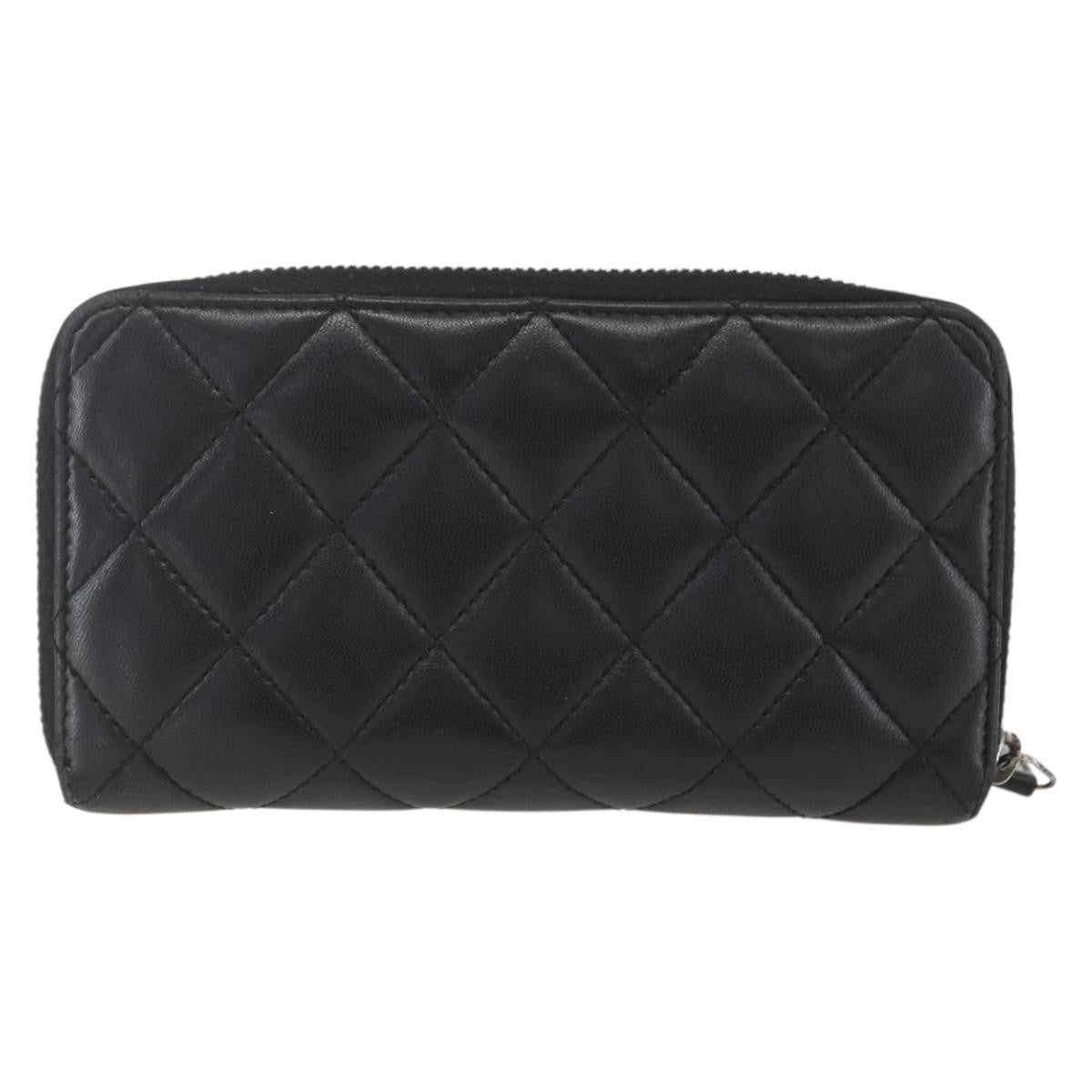 Chanel Zip Around Organizer Quilted Lambskin Black Leather Wallets Accessory (Pre-Owned)