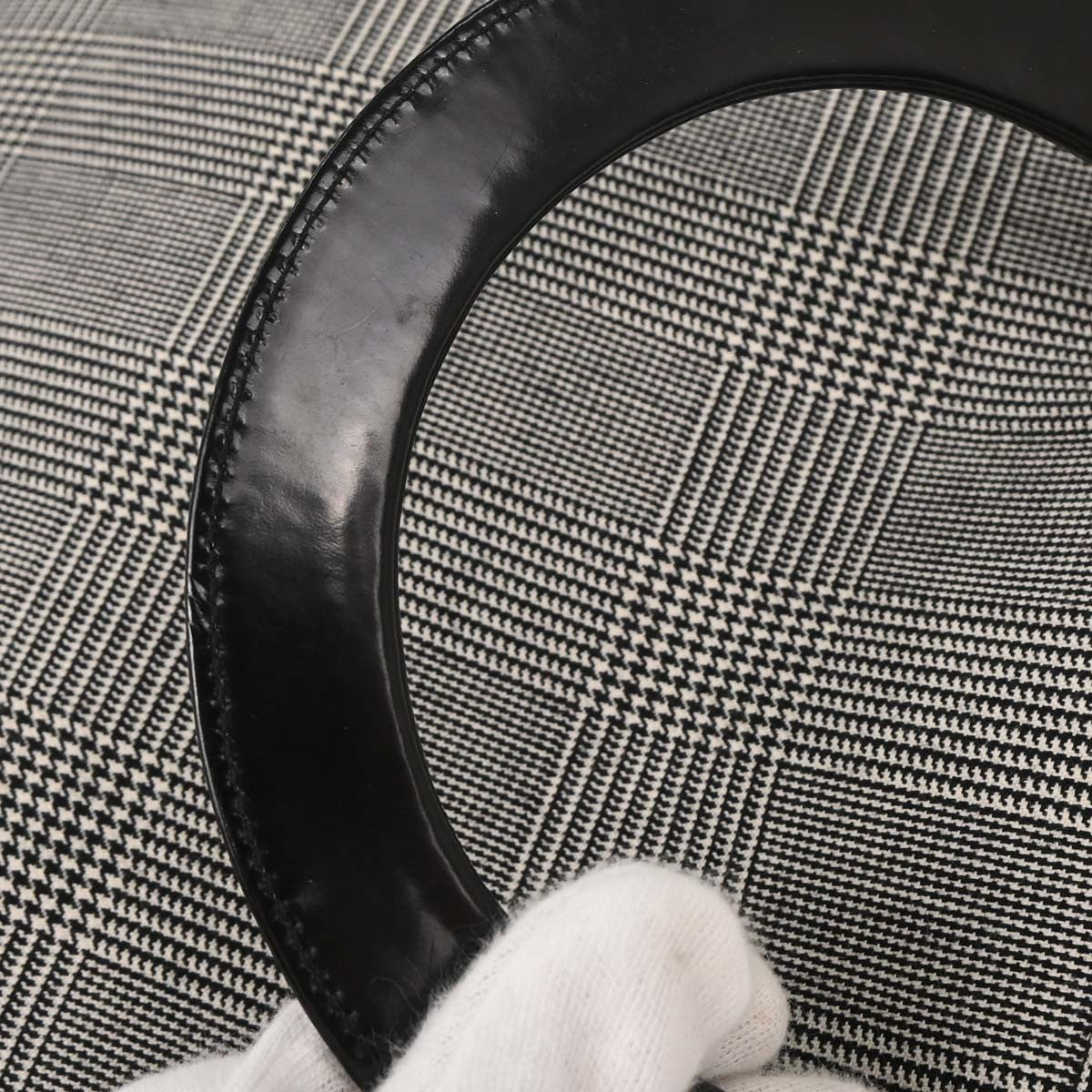 Christian Dior Vintage Lady Dior Houndstooth Canvas Black Canvas Handbag (Pre-Owned)