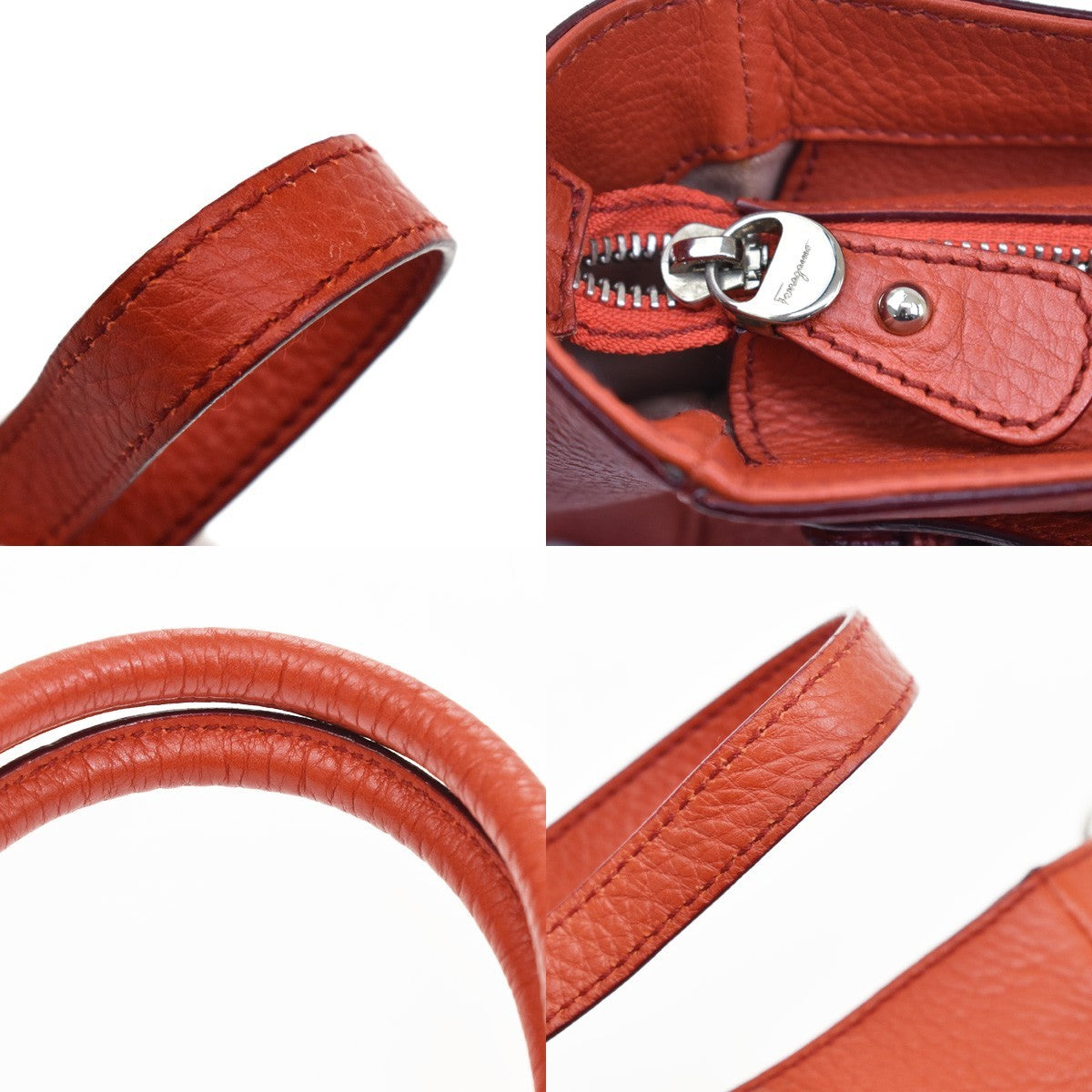 Salvatore Ferragamo Gancini Handle Leather Orange Leather Tote Bag Bag (Pre-Owned)