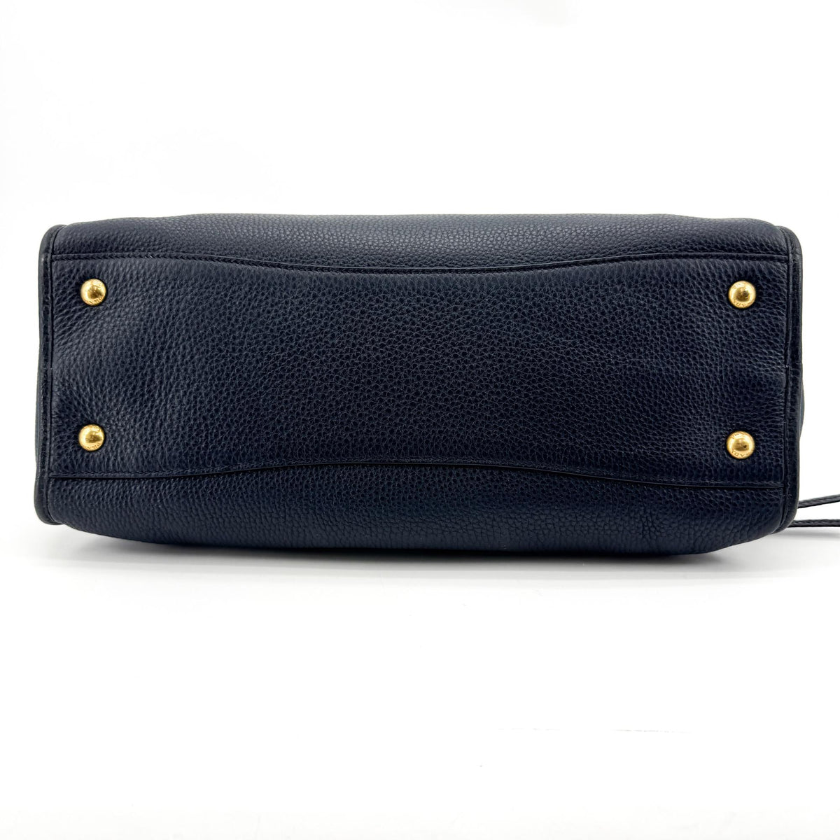 Prada Front Zip Convertible Satchel Vitello Phenix Navy Leather Handbag (Pre-Owned)