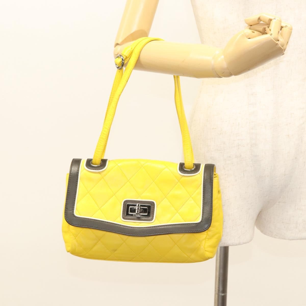 Chanel Two Tone Mademoiselle Lock Flap Quilted Lambskin Yellow Leather Shoulder Bag Bag (Pre-Owned)