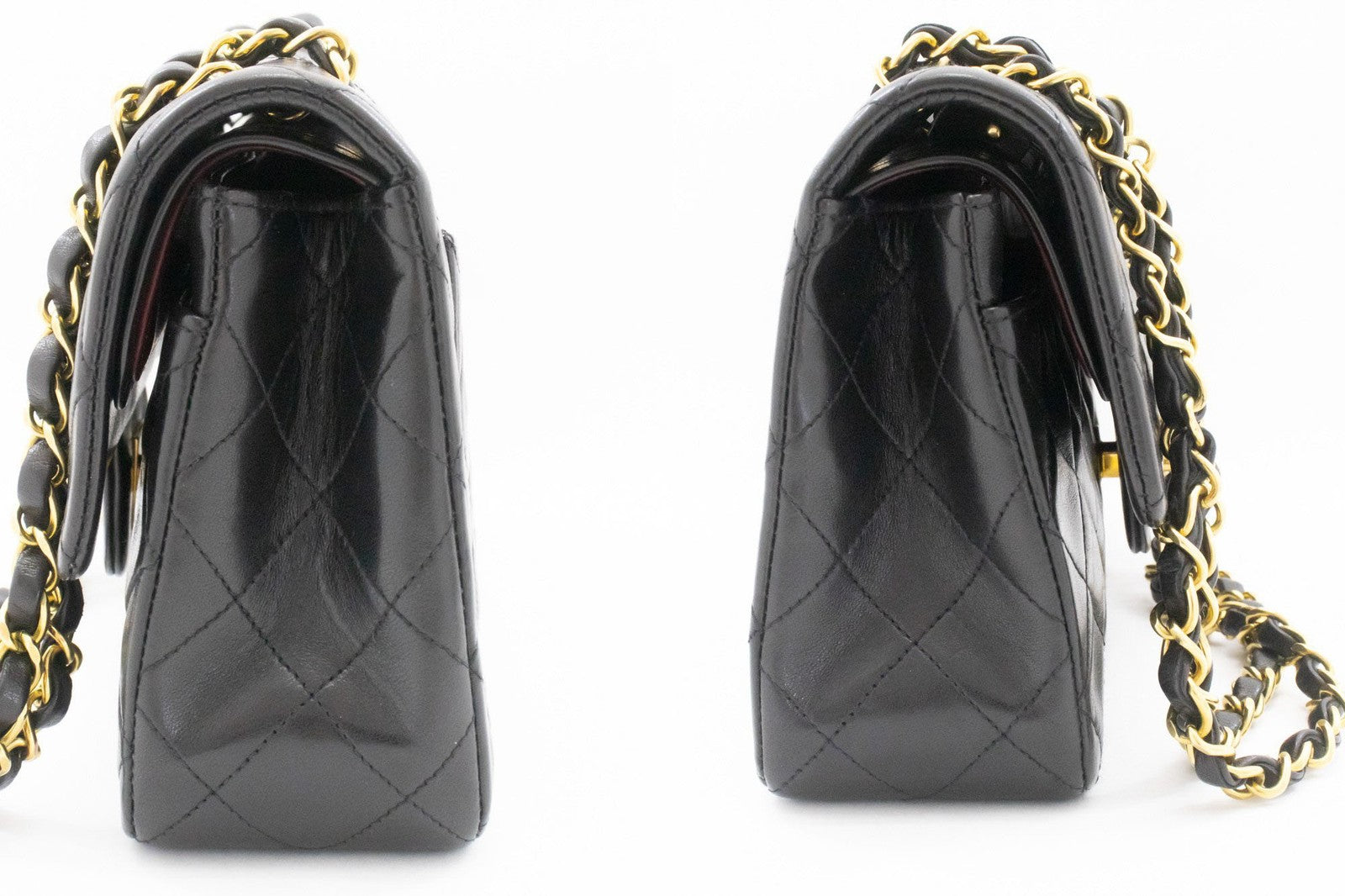 Chanel Vintage Classic Double Flap Quilted Lambskin Black Leather Shoulder Bag Bag (Pre-Owned)