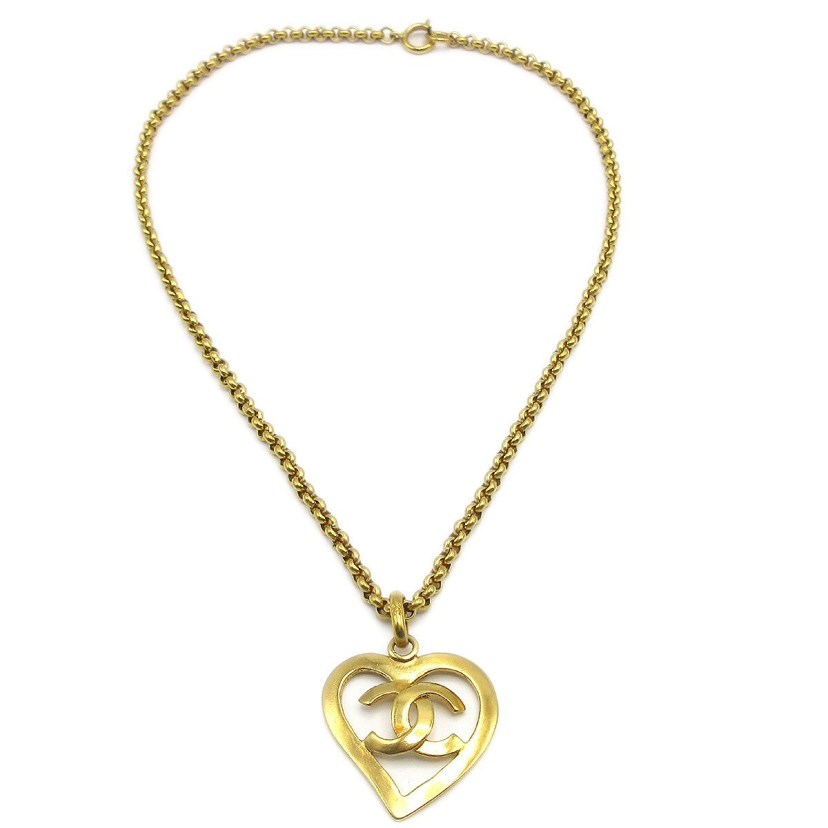 Chanel Cc Heart Pendant Metal Gold Gold_Plated Necklace Jewelry (Pre-Owned)