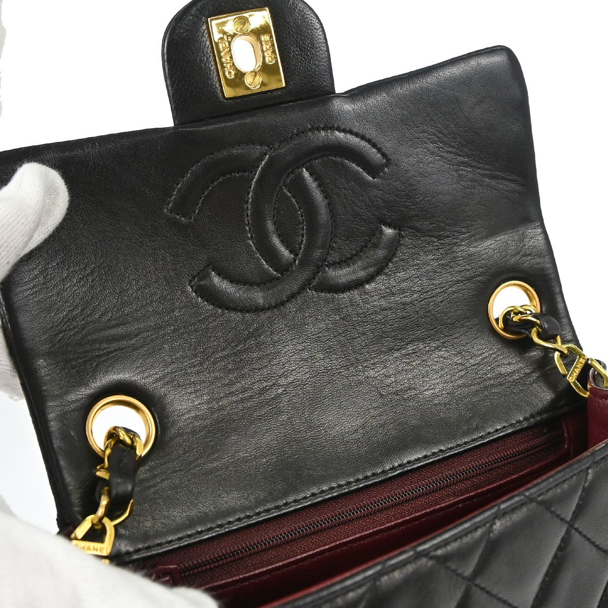 Chanel Vintage Square Classic Single Flap Quilted Lambskin Black Leather Shoulder Bag Bag (Pre-Owned)