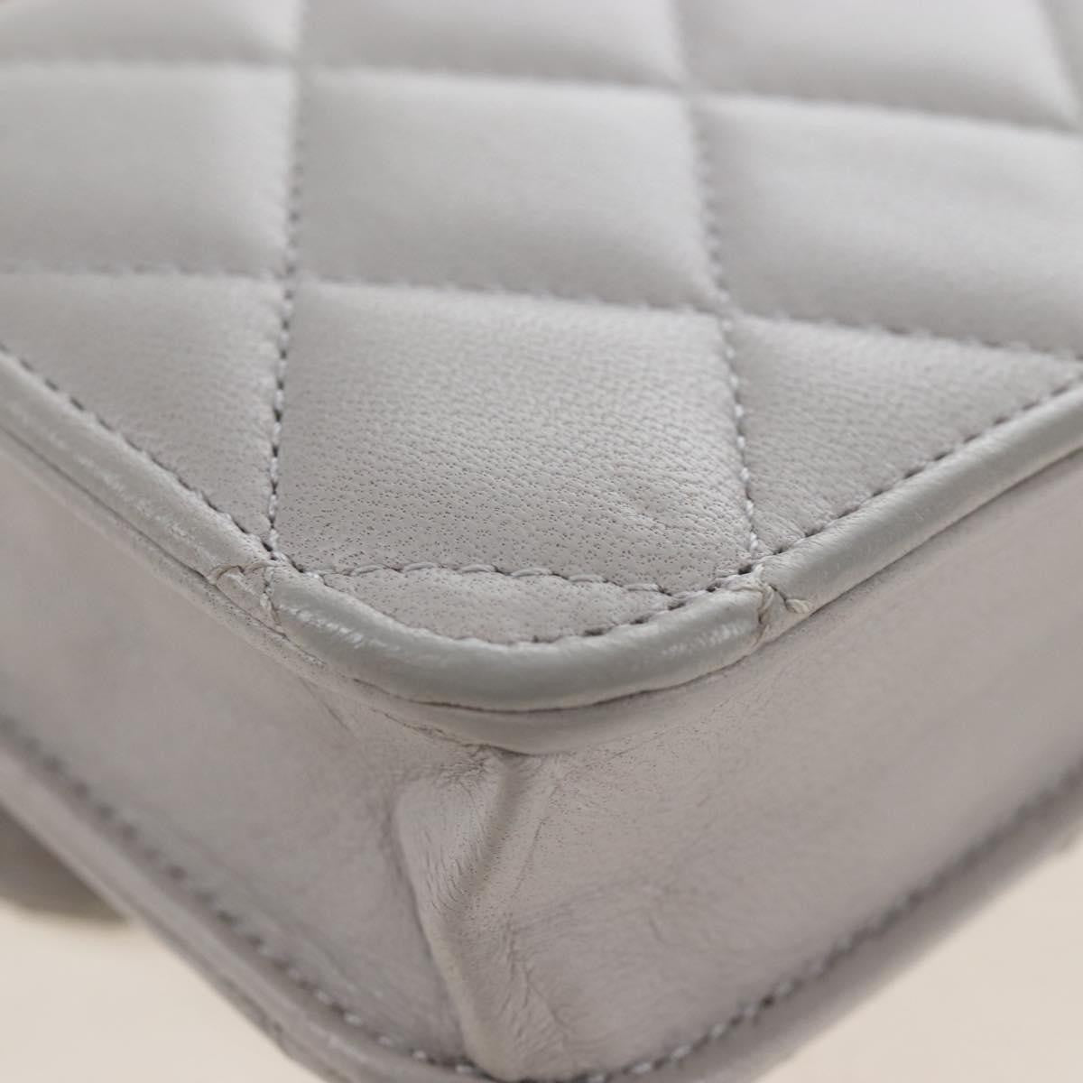 Chanel Top Handle Flap Coin Purse With Chain Quilted Lambskin Gray Leather Crossbody Bag Bag (Pre-Owned)