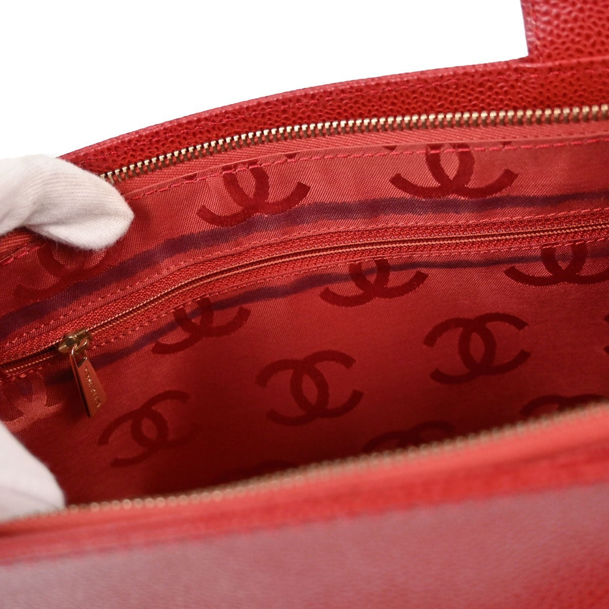 Chanel Vintage Logo Caviar Red Leather Tote Bag Bag (Pre-Owned)
