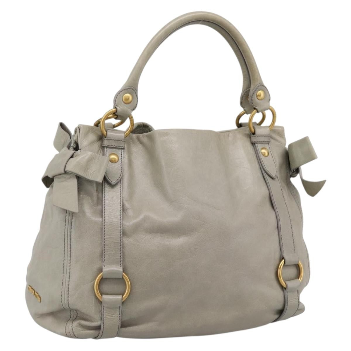 Miu Miu Bow Satchel Cervo Leather Gray Leather Handbag (Pre-Owned)