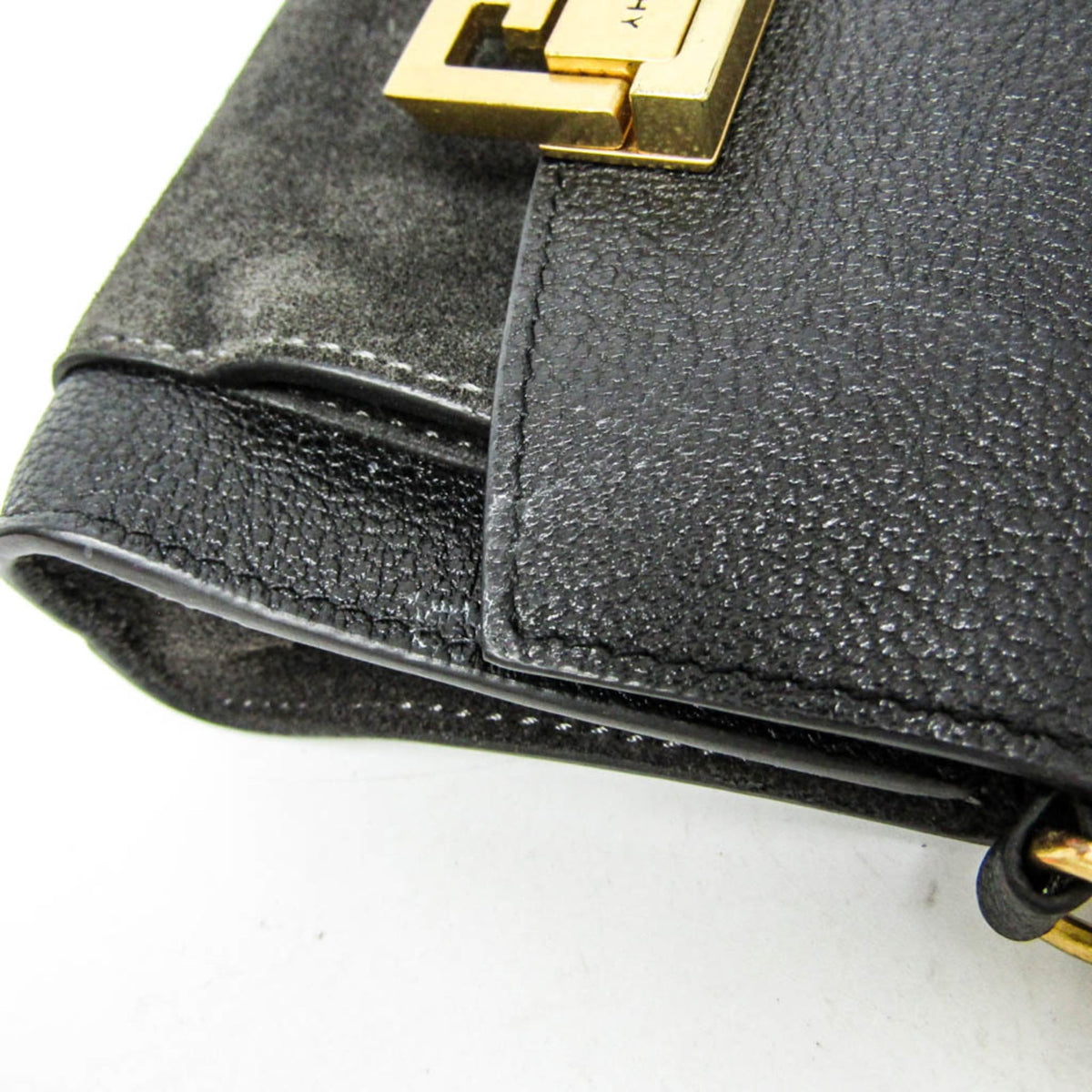 Givenchy Gv3 Flap Leather With Suede Black Leather Handbag (Pre-Owned)