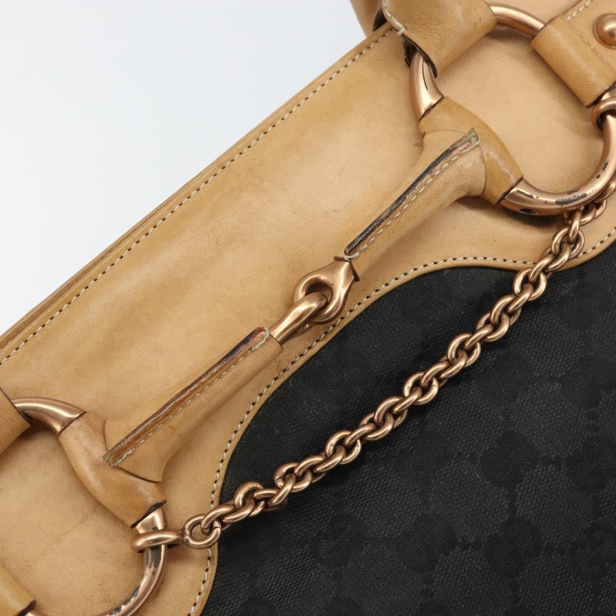 Gucci Horsebit Bracket Tote Gg Canvas And Leather Black Canvas Tote Bag Bag (Pre-Owned)