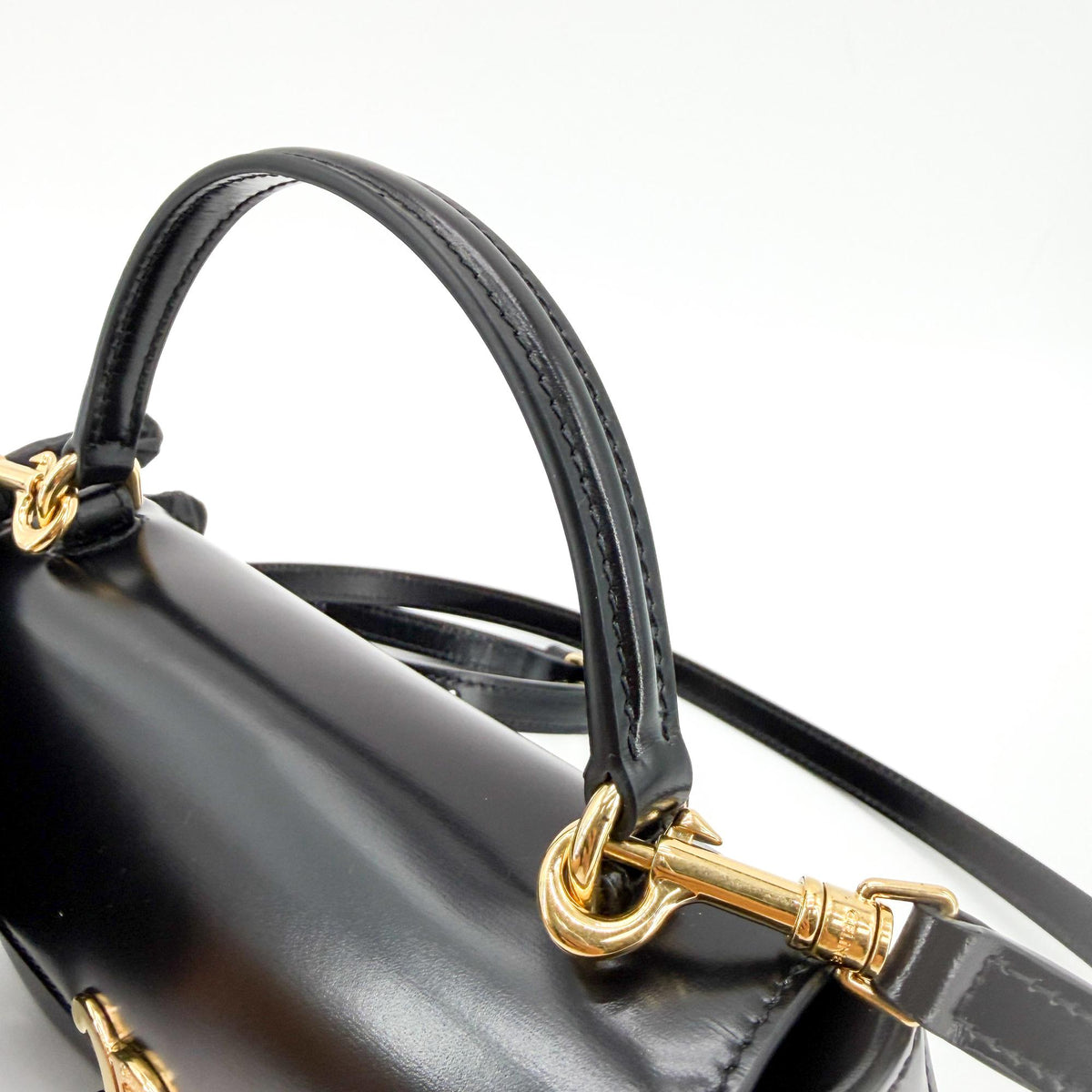 Celine Lola Triomphe Top Handle Leather Black Leather Handbag (Pre-Owned)